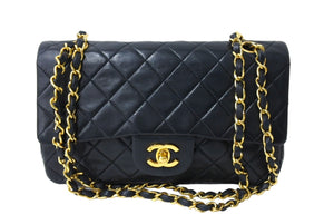 CHANEL シャネル チェーンショルダーバッグ Wフラップ マトラッセ 23cm ココマーク ラムスキン 1番台 ブラック ゴールド金具 美品 中古 65597