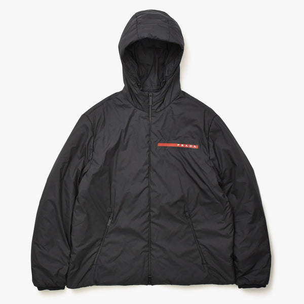PRADA プラダ ライトポリエステル パデッド ジャケット SGB296 XLサイズ ブラック リネアロッサ アウター 美品 中古 4a006560