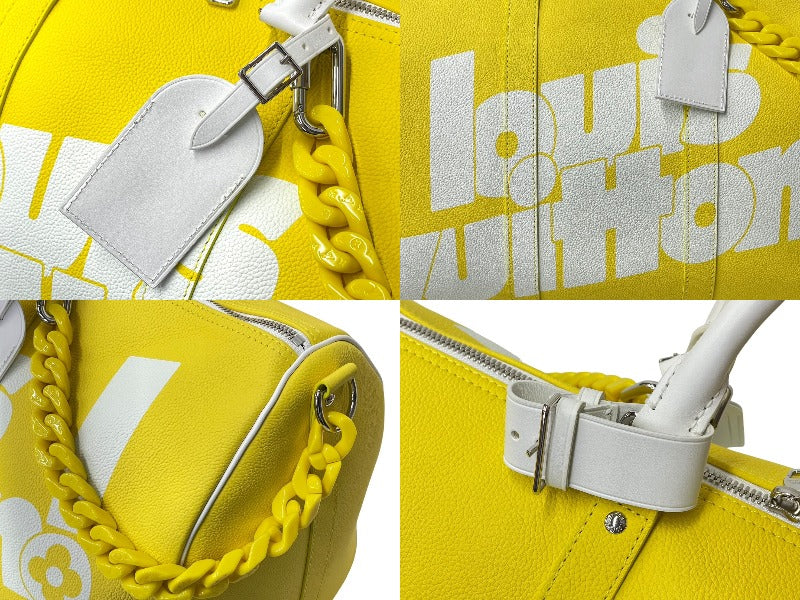 極美品 LOUIS VUITTON ルイヴィトン キーポル バンドリエール50 ボストンバッグ M58748 エブリデイLV グレインレザー イエロー 中古 65619
