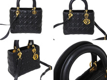 Load image into Gallery viewer, Christian Dior クリスチャンディオール レディディオール カナージュ ハンドバッグ CAL44550 ラムスキン ブラック 美品 中古 65631