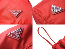 Load image into Gallery viewer, PRADA プラダ ナイロン 巾着 ポーチ レッド 赤 テスート レザートライアングルロゴ 1N0881 小物入れ 良品 中古 65678