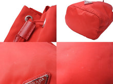 Load image into Gallery viewer, PRADA プラダ ナイロン 巾着 ポーチ レッド 赤 テスート レザートライアングルロゴ 1N0881 小物入れ 良品 中古 65678