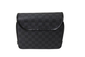 LOUIS VUITTON ルイヴィトン ダミエグラフィット トゥルース サスペンダブル ポーチ N41419 ブラック PVC レザー シルバー金具 美品 中古 65684