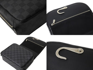 LOUIS VUITTON ルイヴィトン ダミエグラフィット トゥルース サスペンダブル ポーチ N41419 ブラック PVC レザー シルバー金具 美品 中古 65684