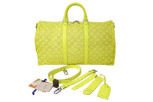 画像をギャラリービューアに読み込む, 新品同様 LouisVuitton ルイヴィトン キーポル50 ネオンイエローメッシュ M55380 ナイロン カーフ イエロー シルバー 中古 65696