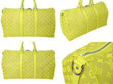 画像をギャラリービューアに読み込む, 新品同様 LouisVuitton ルイヴィトン キーポル50 ネオンイエローメッシュ M55380 ナイロン カーフ イエロー シルバー 中古 65696