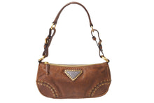 画像をギャラリービューアに読み込む, PRADA プラダ ワンショルダーバッグ トライアングルロゴ レザー ブラウン ゴールド金具 イタリア製 美品 中古 65702