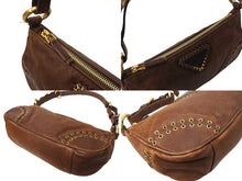 画像をギャラリービューアに読み込む, PRADA プラダ ワンショルダーバッグ トライアングルロゴ レザー ブラウン ゴールド金具 イタリア製 美品 中古 65702