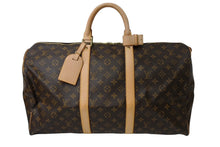 画像をギャラリービューアに読み込む, LOUIS VUITTON ルイヴィトン キーポル50 ボストンバッグ M41426 K・Tイニシャル入 モノグラム キャンバス ブラウン 美品 中古 65705