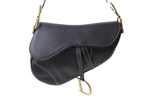 Load image into Gallery viewer, ChristianDior クリスチャンディオール サドルバッグ ワンショルダーバッグ RU0032 ネイビー レザー ゴールド金具 美品 中古 65711