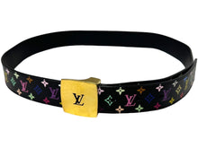 Load image into Gallery viewer, LOUIS VUITTON ルイヴィトン モノグラムマルチカラー サンチュール キャレ ベルト Ｍ6890 ブラック PVC ロゴ 村上隆 小物 85/34 美品 中古 65738