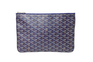 Goyard ゴヤール セナPM クラッチバッグ フランス製 ゴヤールディンキャンバス シュヴロッシュカーフスキン ブルー 美品 中古 65776