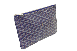 Goyard ゴヤール セナPM クラッチバッグ フランス製 ゴヤールディンキャンバス シュヴロッシュカーフスキン ブルー 美品 中古 65776