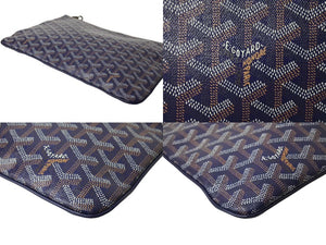 Goyard ゴヤール セナPM クラッチバッグ フランス製 ゴヤールディンキャンバス シュヴロッシュカーフスキン ブルー 美品 中古 65776