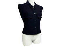 Load image into Gallery viewer, CHANEL シャネル ベスト ココマークボタン 96P P06558V02311 フランス製 ウール ネイビー サイズ36 美品 中古 65815