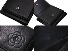 画像をギャラリービューアに読み込む, CHANEL シャネル 3つ折り財布 カメリア コンパクト 13番台 型番なし レザー シルバー金具 ブラック 美品 中古 65828