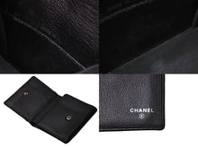 画像をギャラリービューアに読み込む, CHANEL シャネル 3つ折り財布 カメリア コンパクト 13番台 型番なし レザー シルバー金具 ブラック 美品 中古 65828