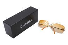 画像をギャラリービューアに読み込む, 極美品 CHANEL シャネル サングラス ココマーク ラインストーン 4017-D ゴールド金具 サイズ62□17 120 オレンジ 中古 65838