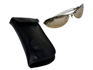 VERSACE ヴェルサーチ リムレス サングラス シルバー ブラウン アイウェア 小物 メガネ 眼鏡 ロゴ 66☐13 2006 美品 中古 65848