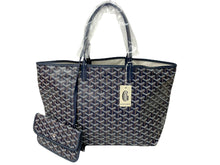 Load image into Gallery viewer, 新品未使用 GOYARD ゴヤール SAINTLOUIS PM VERT サンルイPM トートバッグ ゴヤールディンキャンバス ネイビー カーフスキン 中古 65854