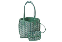 画像をギャラリービューアに読み込む, 極美品 GOYARD ゴヤール ハンドバッグ アンジュ ミニポーチ付き リバーシブル グリーン ヘリンボーン柄 PVC レザー 中古 65905