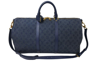 LOUIS VUITTON ルイヴィトン キーポル バンドリエール50 ボストンバッグ ネイビー モノグラムデニム レザー M44645 美品 中古 65907