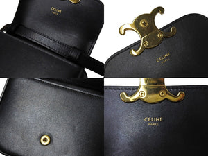 極美品 CELINE セリーヌ トリオンフ ショルダーバッグ ミニ クロード シャイニーカーフスキン ブラック 中古 65945