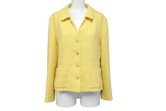 CHANEL Wool Jacket Yellow Coco Mark Coco Button BOUTIQUE Logo Outerwear Good Condition Used 65955