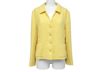 画像をギャラリービューアに読み込む, CHANEL シャネル ウール ジャケット イエロー 黄色 ココマーク ココボタン BOUTIQUE ロゴ アウター 美品 中古 65955
