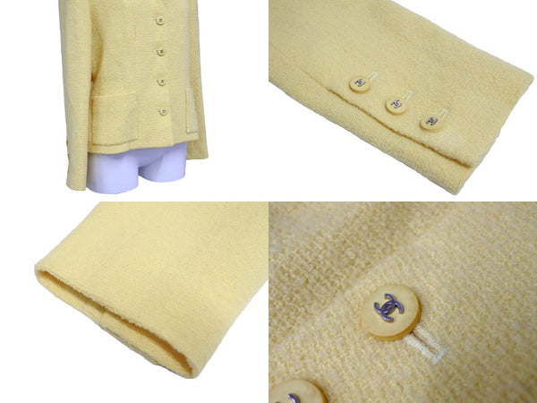 CHANEL Wool Jacket Yellow Coco Mark Coco Button BOUTIQUE Logo Outerwear Good Condition Used 65955
