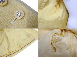 CHANEL Wool Jacket Yellow Coco Mark Coco Button BOUTIQUE Logo Outerwear Good Condition Used 65955