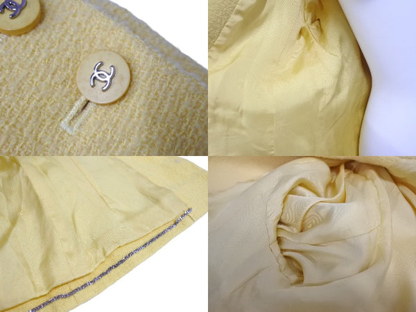 CHANEL Wool Jacket Yellow Coco Mark Coco Button BOUTIQUE Logo Outerwear Good Condition Used 65955