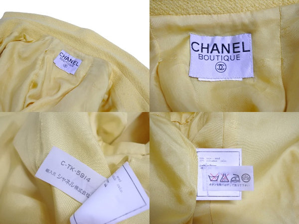 CHANEL Wool Jacket Yellow Coco Mark Coco Button BOUTIQUE Logo Outerwear Good Condition Used 65955