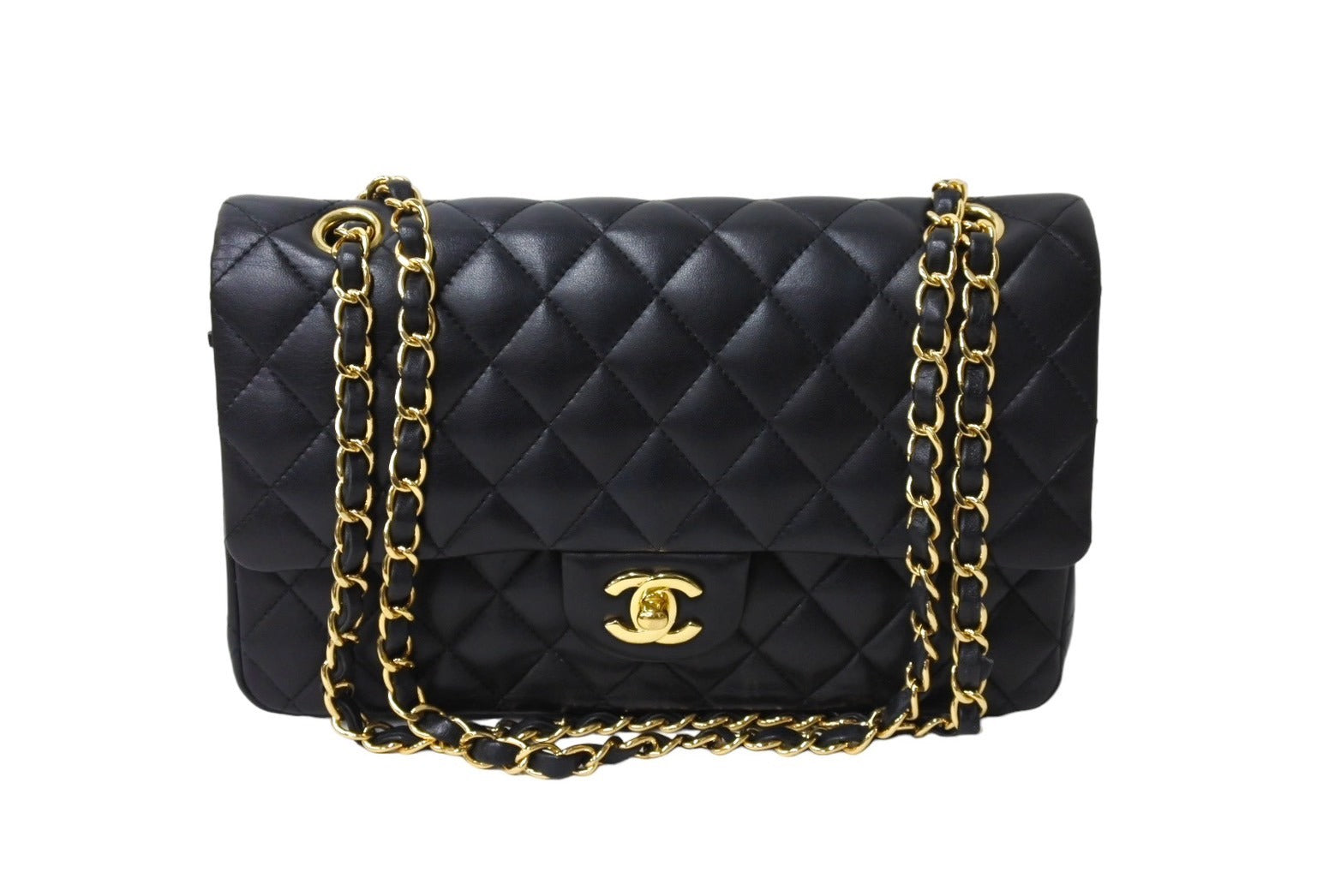 極美品 CHANEL シャネル チェーンショルダーバッグ Wフラップ マトラッセ25 ラムスキン 30番台 ブラック ゴールド金具 中古 65963  – Casanova Vintage