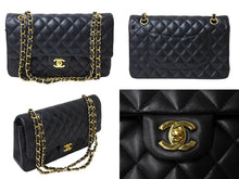 画像をギャラリービューアに読み込む, 極美品 CHANEL シャネル チェーンショルダーバッグ Wフラップ マトラッセ25 ラムスキン 30番台 ブラック ゴールド金具 中古 65963