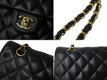 画像をギャラリービューアに読み込む, 極美品 CHANEL シャネル チェーンショルダーバッグ Wフラップ マトラッセ25 ラムスキン 30番台 ブラック ゴールド金具 中古 65963