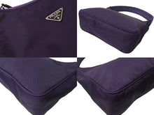 画像をギャラリービューアに読み込む, PRADA プラダ ホーボー ナイロン ハンドバッグ パープル 紫 MV519 ミニバッグ 三角ロゴ金具 プレート 美品 中古 65968