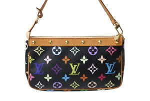 LOUIS VUITTON ルイヴィトン ポシェット アクセソワール アクセサリーポーチ M92648 モノグラムマルチ 村上隆 ブラック 美品 中古 66001