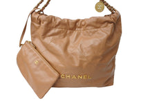 画像をギャラリービューアに読み込む, 新品同様 CHANEL22 シャネル ハンドバッグ チェーンショルダーバッグ カーフスキン AS3980 ベージュ ゴールド金具 中古 66009