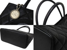 画像をギャラリービューアに読み込む, CHANEL シャネル 復刻トートバッグ ハンドバッグ 6番台 グレインドカーフスキン ブラック シルバー金具 美品 中古 66012