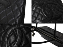 画像をギャラリービューアに読み込む, CHANEL シャネル 復刻トートバッグ ハンドバッグ 6番台 グレインドカーフスキン ブラック シルバー金具 美品 中古 66012