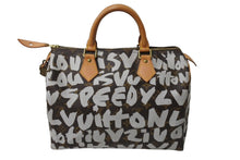 画像をギャラリービューアに読み込む, LOUIS VUITTON ルイヴィトン スピーディ30 ハンドバッグ M92195 モノグラム グラフィティホワイト PVC レザー 美品 中古 66096