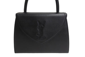 極美品 YVES SAINT LAURENT イヴサンローラン レザー ハンドバッグ ブラック ロゴ 手持ち ゴールド金具 中古 66121