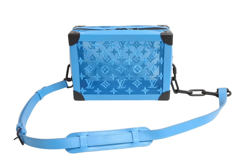 極美品 LOUIS VUITTON ルイヴィトン ソフトトランク ショルダーバッグ M45074 モノグラム メッシュ ブルー ブラック金具 中古 66148