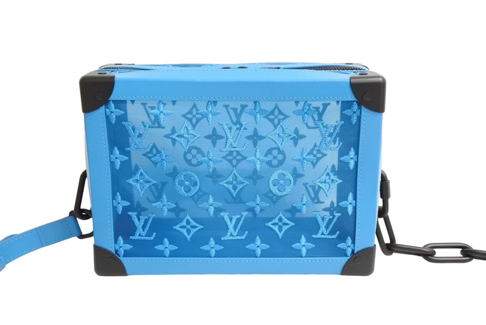 極美品 LOUIS VUITTON ルイヴィトン ソフトトランク ショルダーバッグ M45074 モノグラム メッシュ ブルー ブラック金具 中古 66148