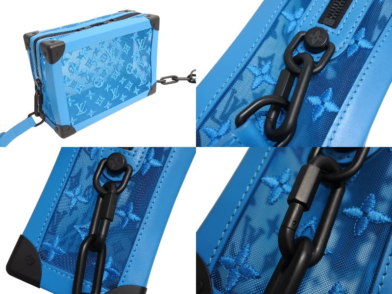 極美品 LOUIS VUITTON ルイヴィトン ソフトトランク ショルダーバッグ M45074 モノグラム メッシュ ブルー ブラック金具 中古 66148
