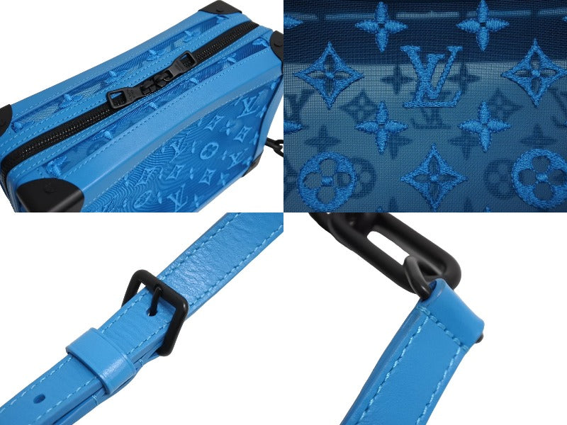 極美品 LOUIS VUITTON ルイヴィトン ソフトトランク ショルダーバッグ M45074 モノグラム メッシュ ブルー ブラック金具 中古 66148