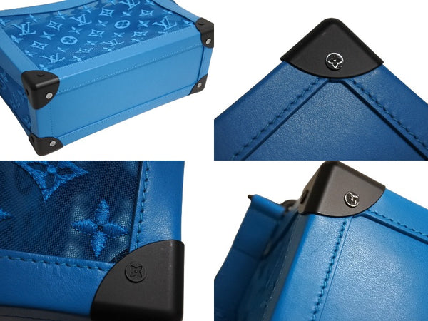 Very good condition LOUIS VUITTON Soft trunk shoulder bag M45074 Monogram mesh blue Black metal fittings Used 66148