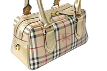 Load image into Gallery viewer, BURBERRY バーバリー ミニボストンバッグ ハンドバッグ シャドーホース ノバチェック ベージュ ゴールド金具 美品 中古 66157