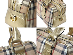 BURBERRY バーバリー ミニボストンバッグ ハンドバッグ シャドーホース ノバチェック ベージュ ゴールド金具 美品 中古 66157